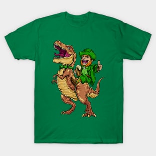 Leprechaun Riding Dinasour T Rex St Patrick Day Men T-Shirt